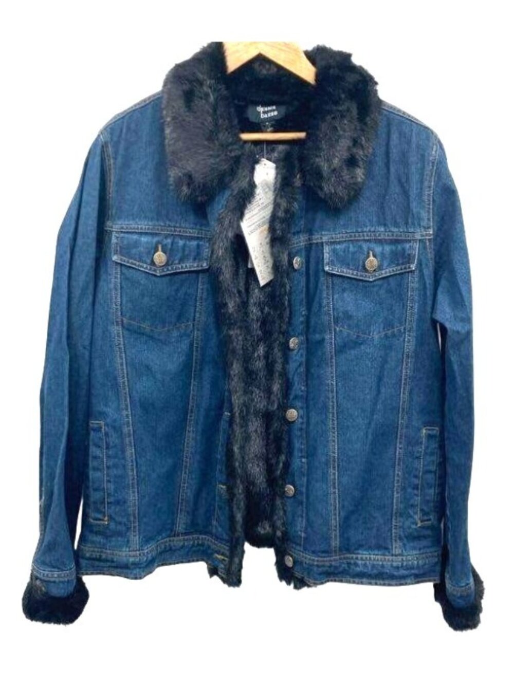 Dennis Basso Faux Fur-Lined Blue Denim Jacket With Detachable Collar - Medium